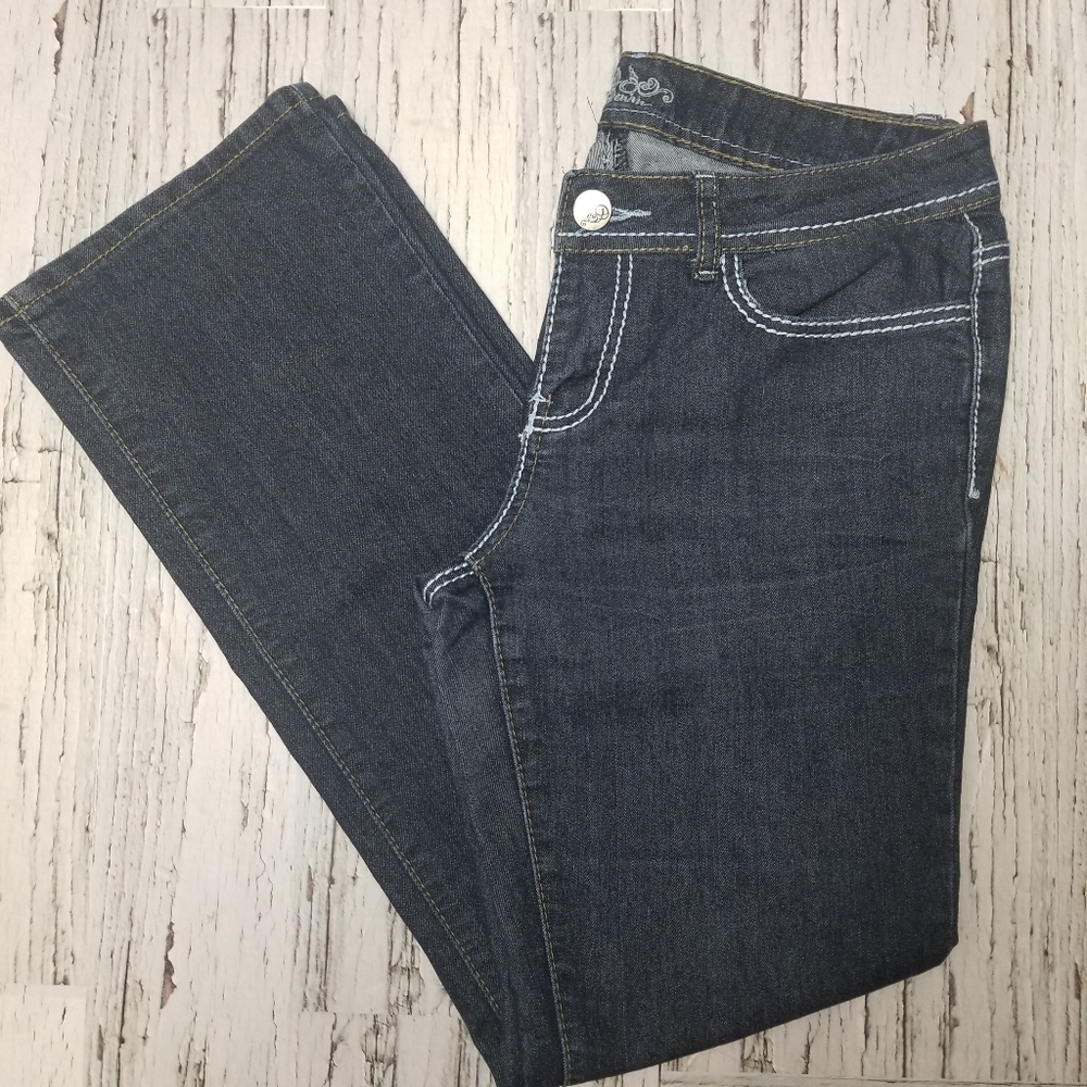 Bootcut Dark Denim Jeans with Light Blue Stitching